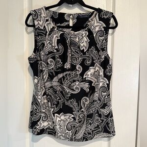 Tommy Hilfiger Black and White Sleeveless Tie Front Blouse